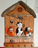 3 kaķu ģimene uz rokām, krāsojiet akmeņus uz atslēgu pakaramā, oļu mākslas attēla un sienas atslēgu turētājs, Pebble Key Art Materiāli: ...